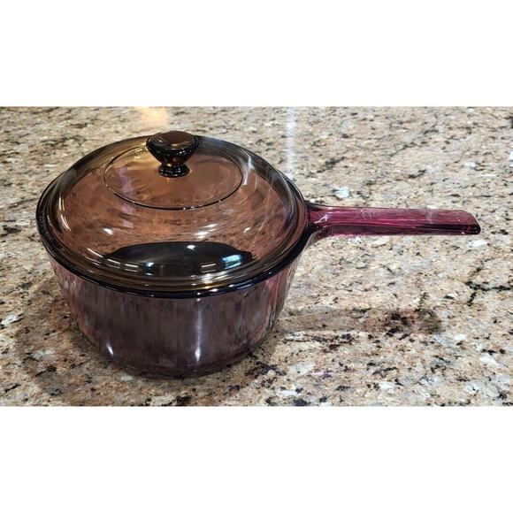 Vintage Cranberry Visions Sauce Pan With Amber Lid - Picture 2 of 16